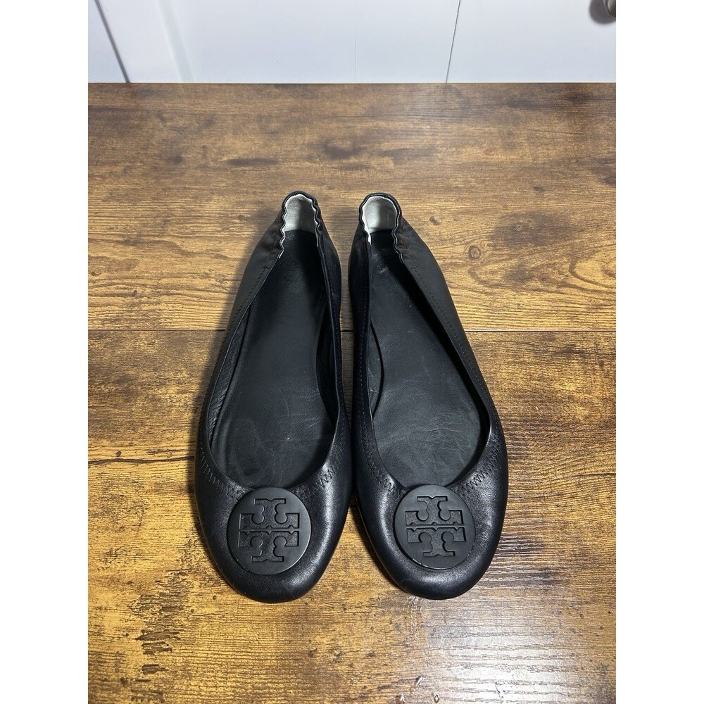Tory Burch Minnie Travel Matte Black Leather Round Toe Ballet Flats Size 11M